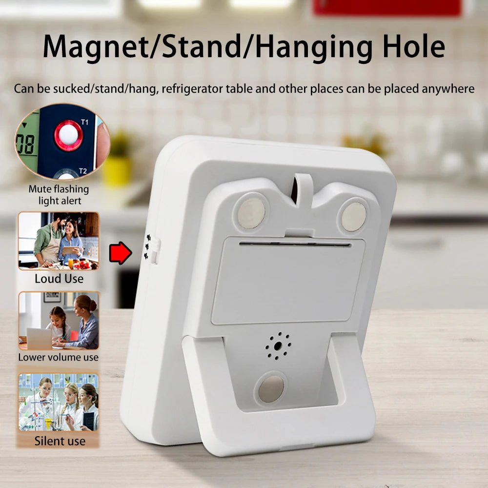 Digital Dual Kitchen Timer 3 Channels Count UP Down Timer Cooking Timer Large Display Loud Volume Alarm with Magnetic Back Stand