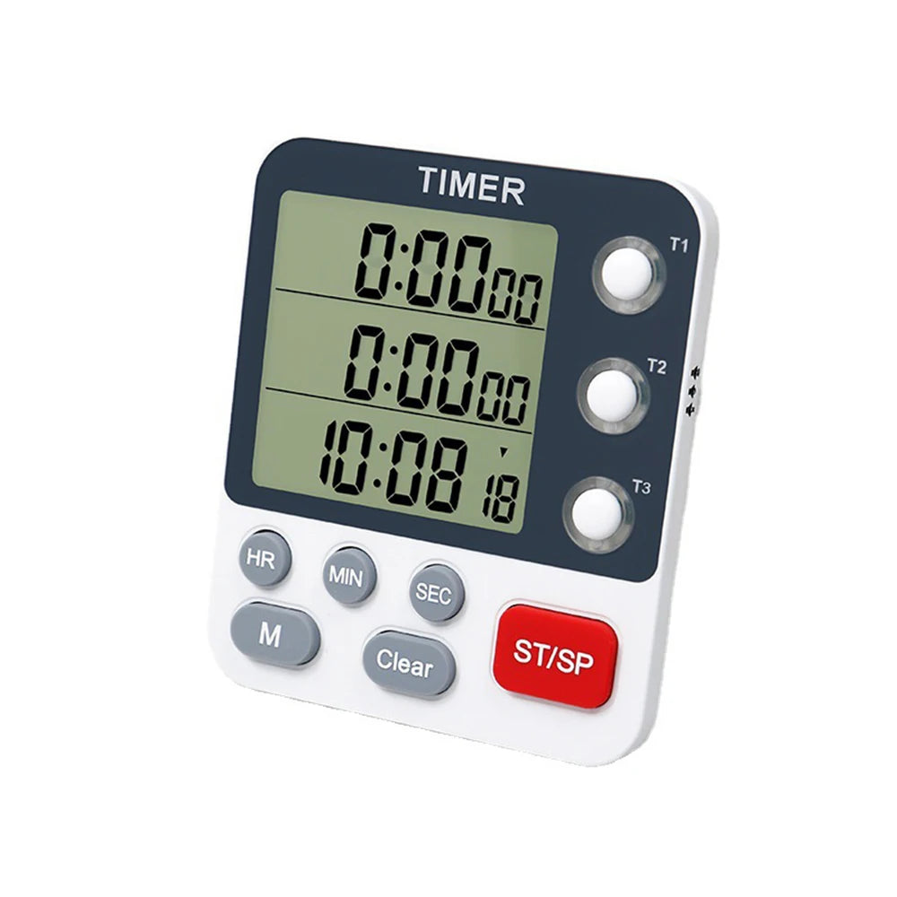 Digital Dual Kitchen Timer 3 Channels Count UP Down Timer Cooking Timer Large Display Loud Volume Alarm with Magnetic Back Stand