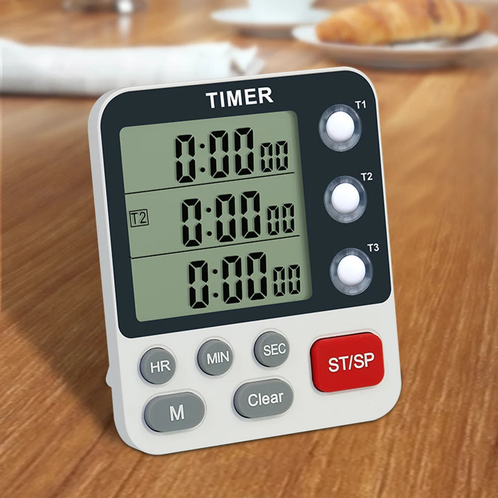 Digital Dual Kitchen Timer 3 Channels Count UP Down Timer Cooking Timer Large Display Loud Volume Alarm with Magnetic Back Stand
