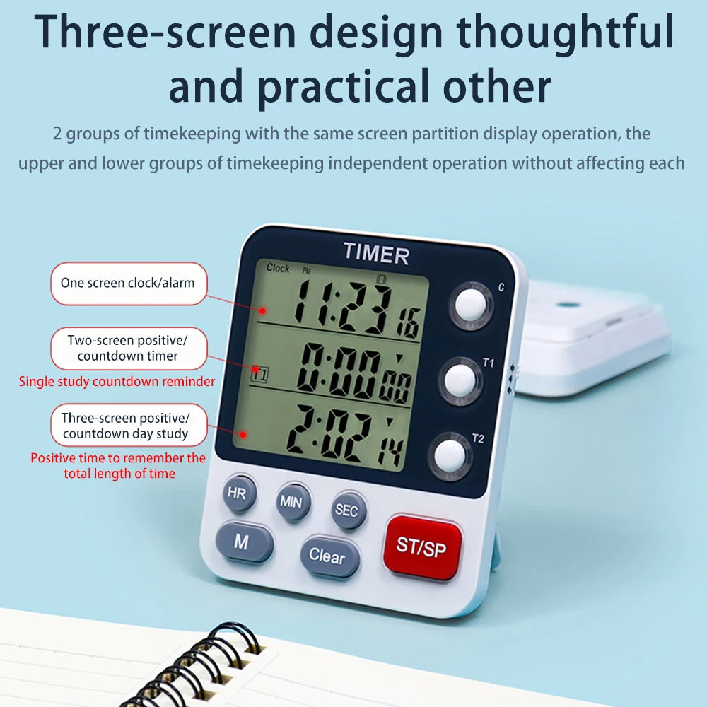 Digital Dual Kitchen Timer 3 Channels Count UP Down Timer Cooking Timer Large Display Loud Volume Alarm with Magnetic Back Stand