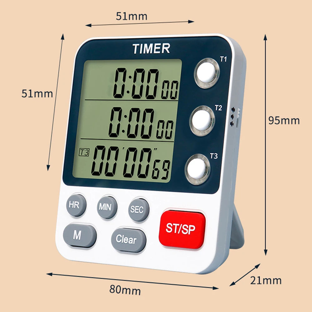 Digital Dual Kitchen Timer 3 Channels Count UP Down Timer Cooking Timer Large Display Loud Volume Alarm with Magnetic Back Stand