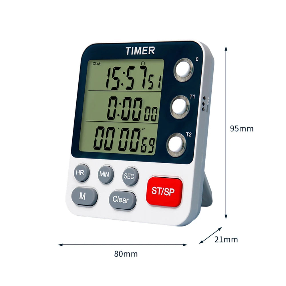 Digital Dual Kitchen Timer 3 Channels Count UP Down Timer Cooking Timer Large Display Loud Volume Alarm with Magnetic Back Stand