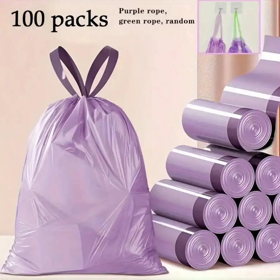100pcs Household Portable Trash Drawstring Bags, Party Purple Trash Bags
