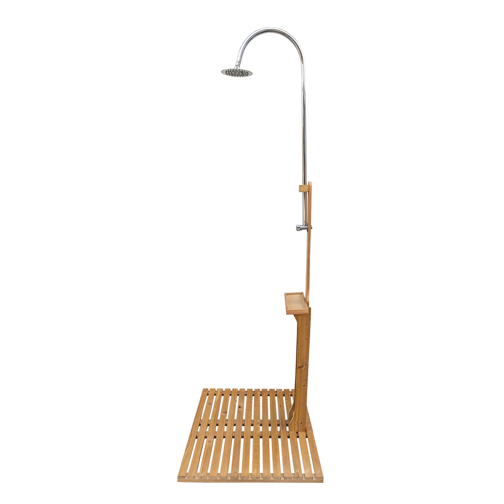 Outdoor Wood Pool Shower with Floor Board — Solid Teak for Patio, Pool & Garden